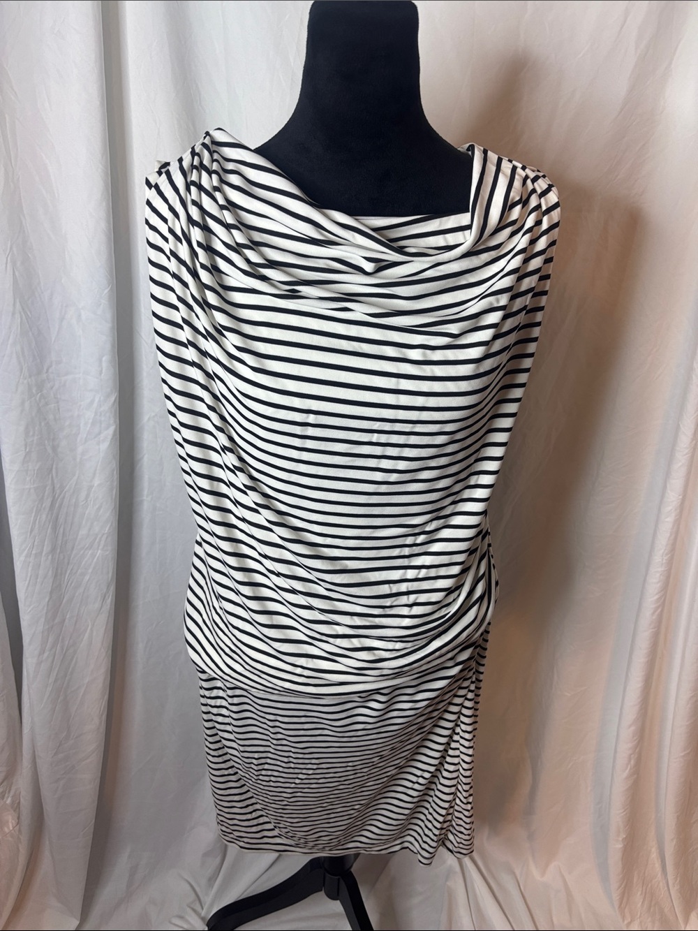 Robert Rodriguez Black & White Striped Backless Cowl Dress